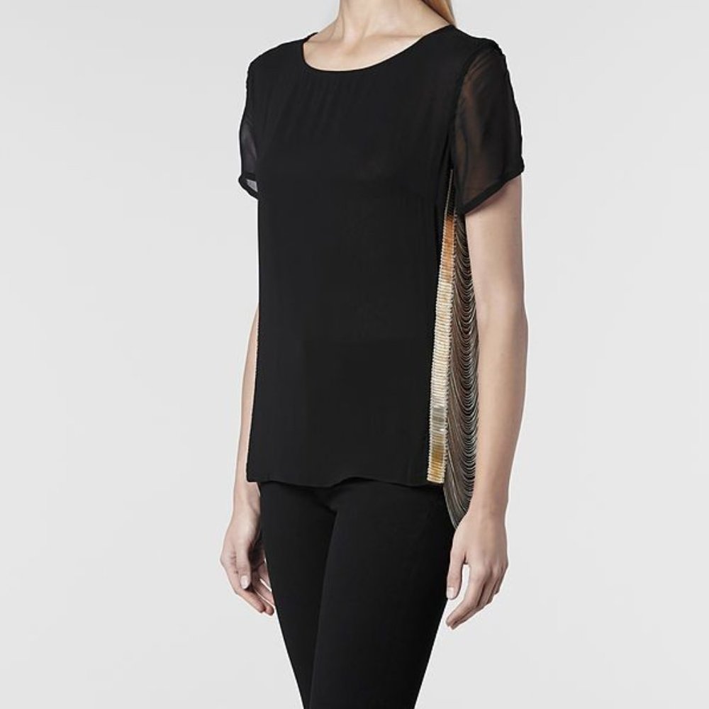 Allsaints 2 Black Blake embellished short slv top
